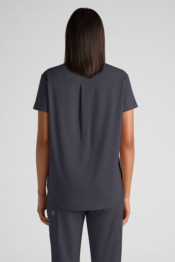 Butter-Soft STRETCH FLXTEK+ Women's 2-Pocket Oversized Henley Scrub Top - Pewter - 2