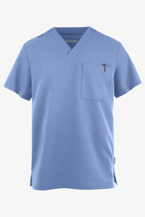 Camisa m&eacute;dica MOVEMENT BY BUTTER-SOFT Mars con cuello en V y 2 bolsillos para hombre - Ceil Blue - 1