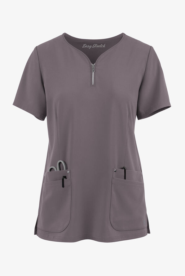 Blusa m&eacute;dica Easy STRETCH Arianna con cuello curvo y 4 bolsillos para mujer - Grey Stone - 1