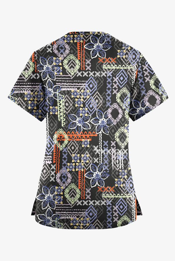 Butter-Soft Originals Floral Batik Women's 4-Pocket Rounded V-Neck Print Scrub Top - null - 2
