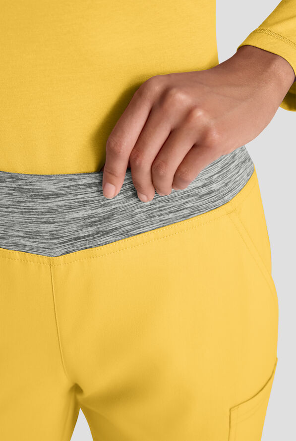 Butter-Soft STRETCH FLXTEK+ Women's 4-Pocket Knit Waistband Yoga Scrub Pants - Warm Sun/Silver Melange - 5