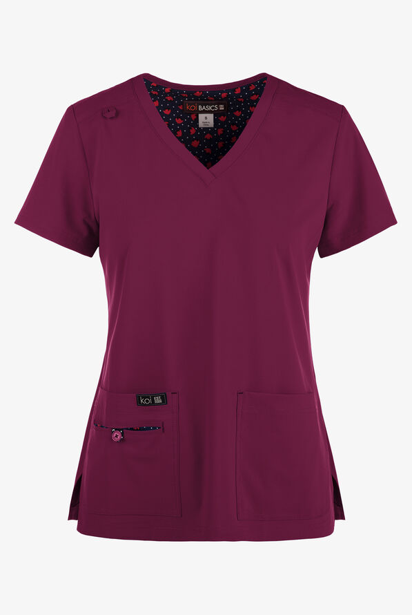 koi Basics Becca Women's 4-Pocket STRETCH V-Neck Scrub Top - Wine - 1