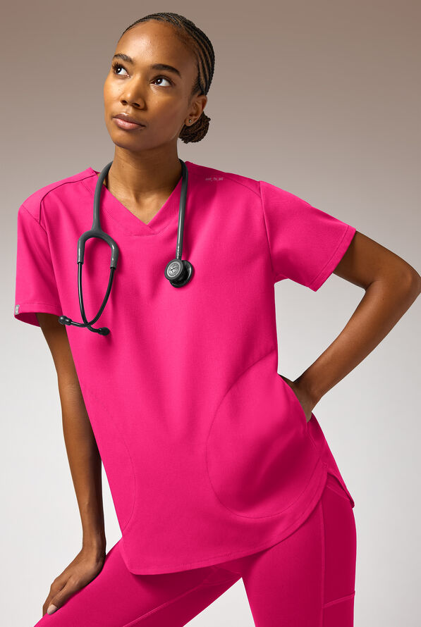 Hypothesis Beta V-Shell Women's 2-Pocket Relaxed Fit Tunic Scrub Top - Reactive Pink - 1