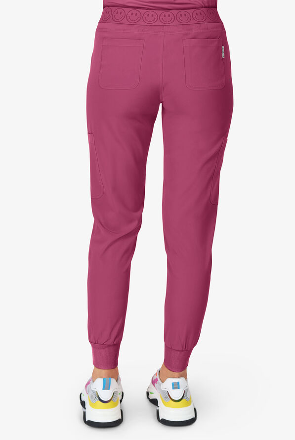 Zavate Ava Therese Women's 6-Pocket STRETCH Smile Face Elastic Waistband Cargo Jogger Scrub Pants - Petite - Deep Rose - 3