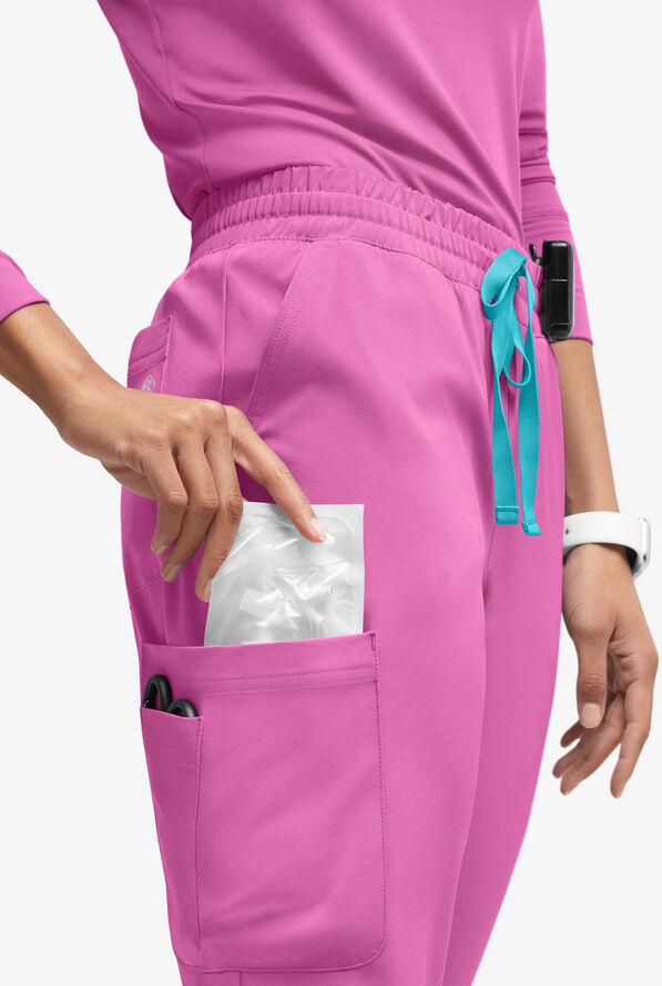 Easy STRETCH Naya Women’s Natural Waist 6-Pocket Straight Leg Scrub Pants - Magnesium Pink/Turquoise - 2