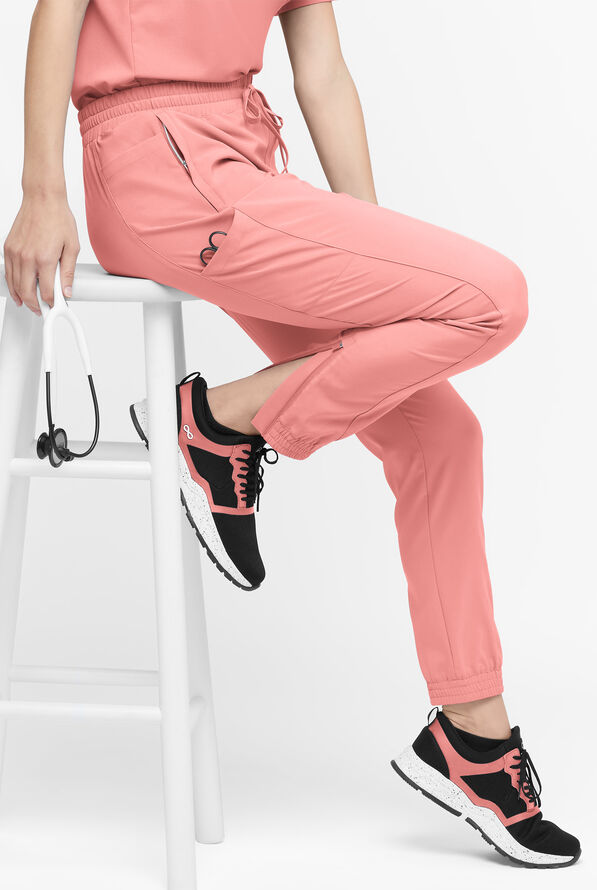 Easy STRETCH Kourtney Women's 5 Pocket Modern Slim Leg Jogger Scrub Pants - Petite - Autumn Coral - 1