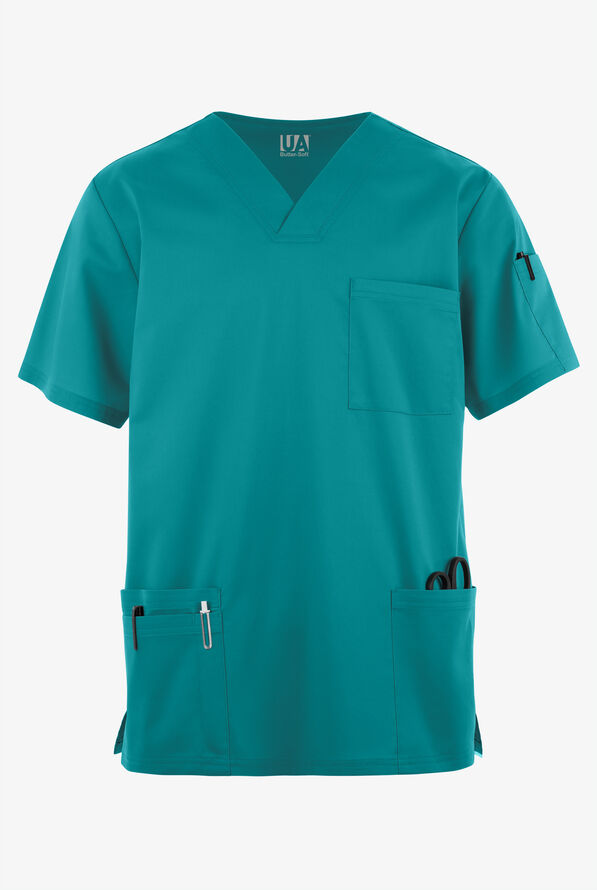 Butter-Soft STRETCH Men's 6-Pocket V-Neck Scrub Top - Teal - 1