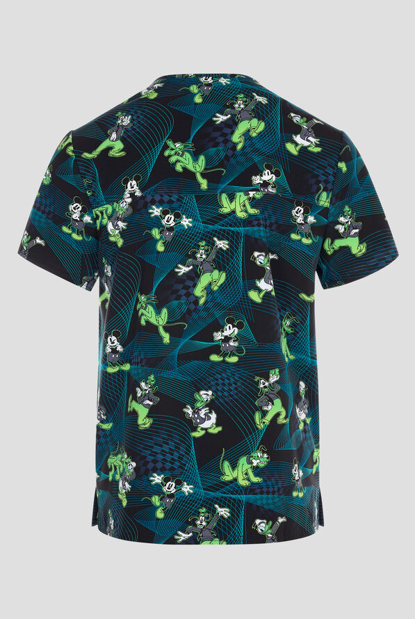 Tooniforms Disney's Mickey Take It Chill Men's 3-Pocket STRETCH V-Neck Print Scrub Top - null - 2