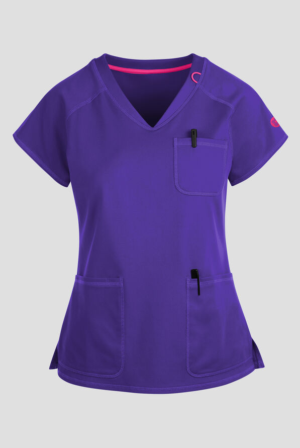 Med Couture Amp Knit Women's 3-Pocket STRETCH V-Neck Scrub Top - Galactic Purple - 1
