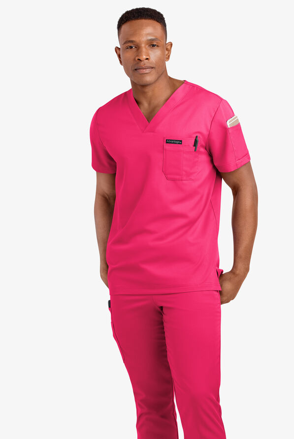 Advantage STRETCH Men's 4-Pocket V-Neck Scrub Top - Fuchsia - 2