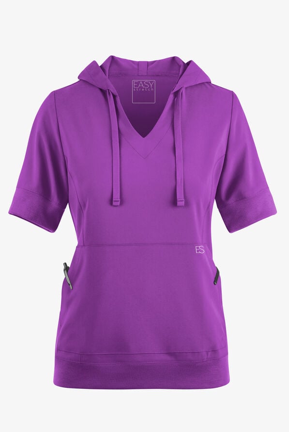 Easy STRETCH True Women's 3-Pocket Short Sleeve Pull-Over Scrub Hoodie - Fresh Purple - 2