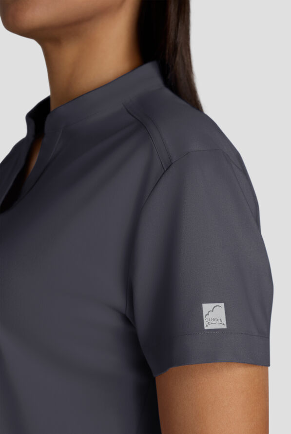 Blusa m&eacute;dica holgada Butter-Soft STRETCH FLXTEK estilo Henley con 2 bolsillos para mujer - Pewter - 4