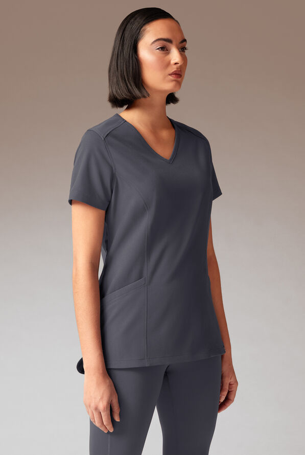 Blusa médica Hypothesis Meta-Base 2 con cuello en V y 2 bolsillos para mujer - Pewter - 1