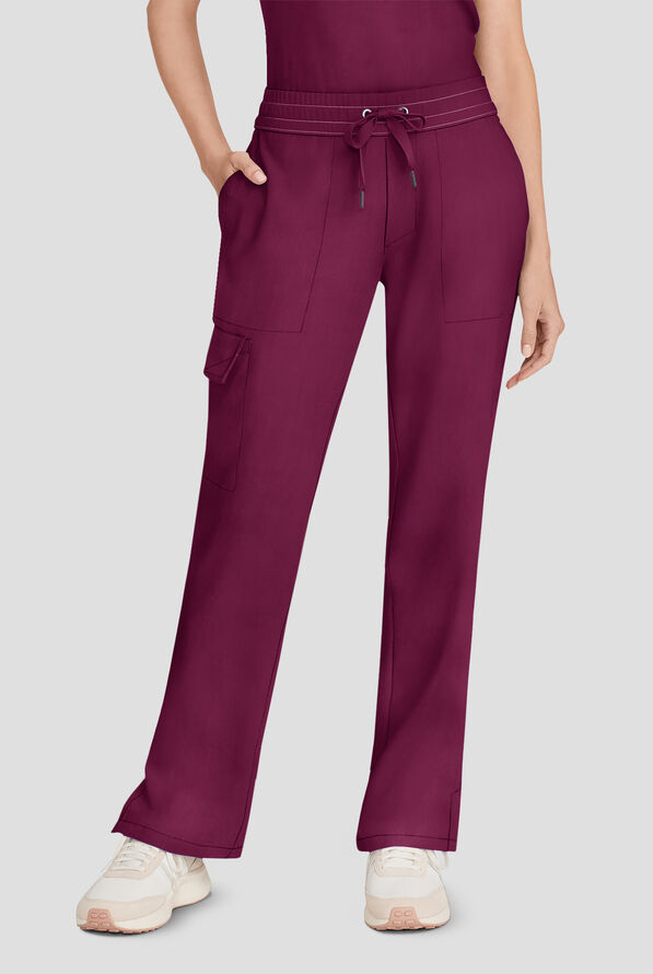 Healing Hands Quest Women's 4-Pocket STRETCH Straight Leg Drawstring Cargo Scrub Pant - Wine - 1