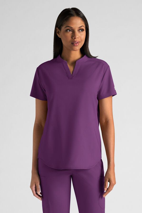 Butter-Soft STRETCH FLXTEK+ Women's 2-Pocket Oversized Henley Scrub Top - Eggplant - 1