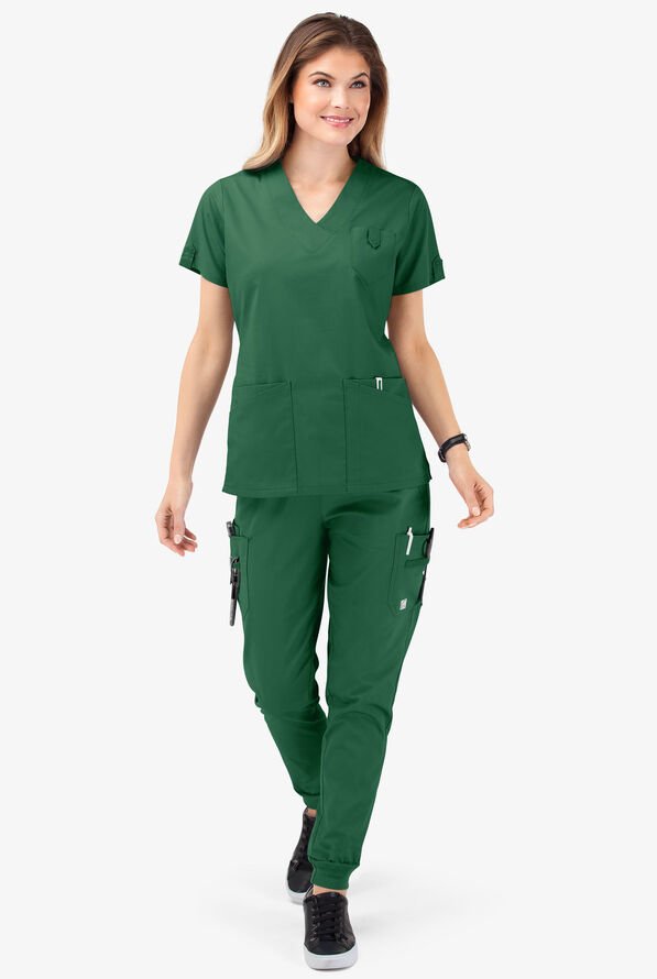 Butter-Soft STRETCH Women's 6-Pocket V-Neck Scrub Top - Hunter - 2