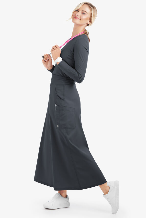 Butter-Soft STRETCH Women's 3-Pocket Ankle Length Scrub Skirt - Pewter - 2