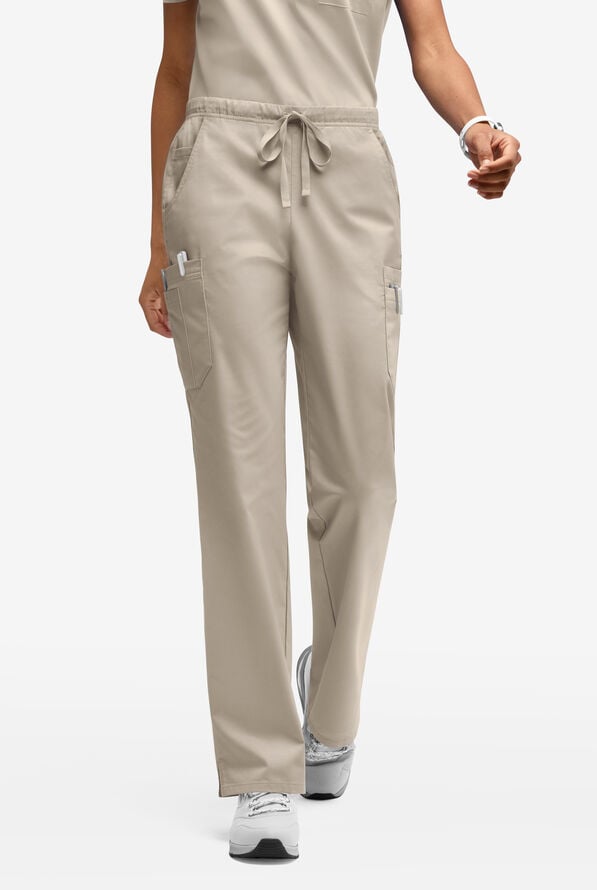 Butter-Soft STRETCH Women&rsquo;s 10-Pocket Mid Rise Straight Leg Scrub Pant - Warm Sand - 1