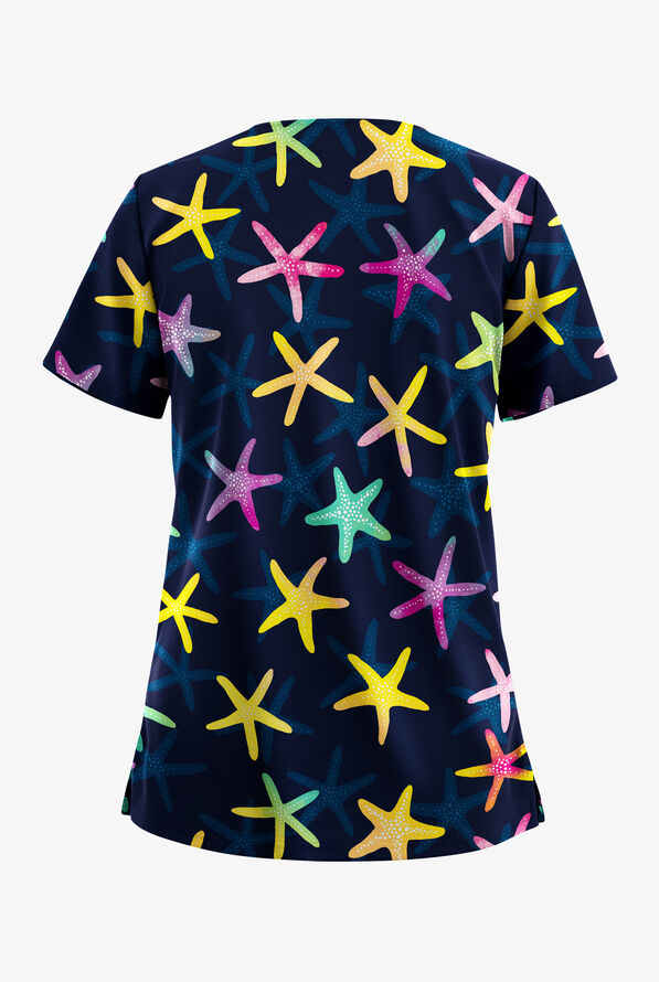 Blusa m&eacute;dica estampada Butter-Soft STRETCH Seastar Symphony Navy con cuello en V y 2 bolsillos para mujer - null - 2