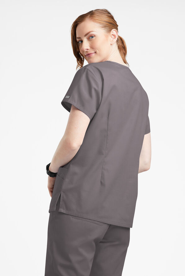 Blusa m&eacute;dica Butter-Soft Originals con cuello en V curvo y 7 bolsillos para mujer - Grey Stone - 3