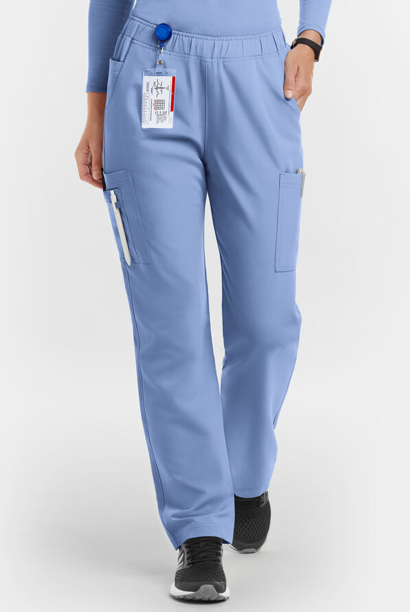 MOVEMENT by Butter-Soft Rigel Women's 9-Pocket Interior Drawstring STRETCH Scrub Pants - Ceil Blue - 1