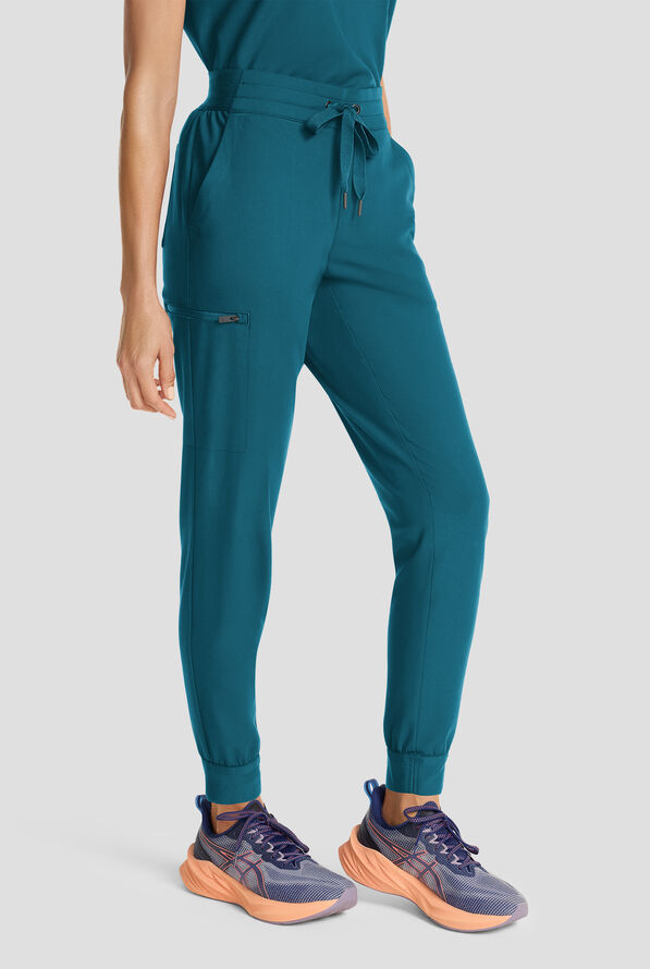 Healing Hands Quest Women's 5-Pocket STRETCH Drawstring Jogger Scrub Pant - Caribbean Blue - 1