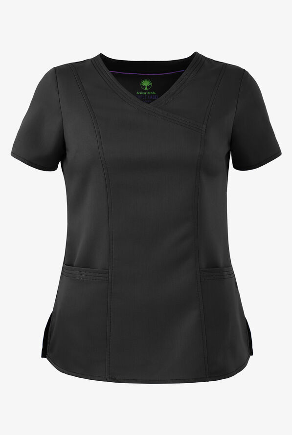 Healing Hands Purple Label Jordan Women's 2-Pocket STRETCH Modern Fit Scrub Top - Black - 1