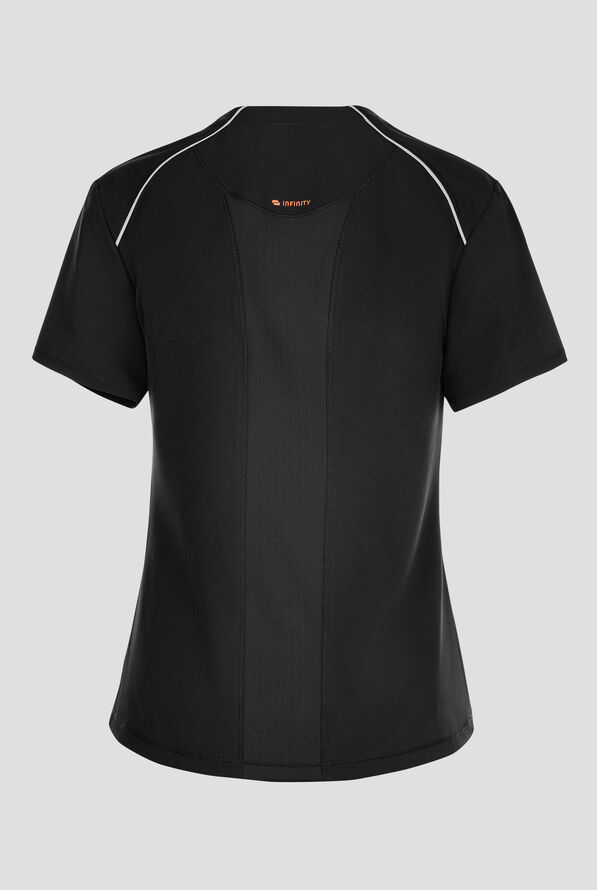 Blusa médica Infinity GNR8 STRETCH estilo henley con cuello de imitación y 1 bolsillo para mujer - Black - 2