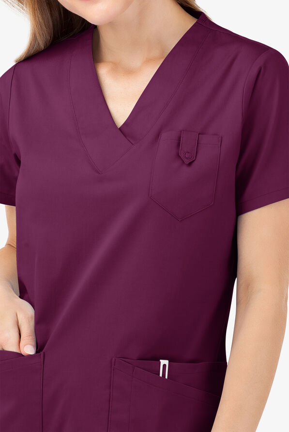 Butter-Soft STRETCH Women's 6-Pocket V-Neck Scrub Top - Wine - 3