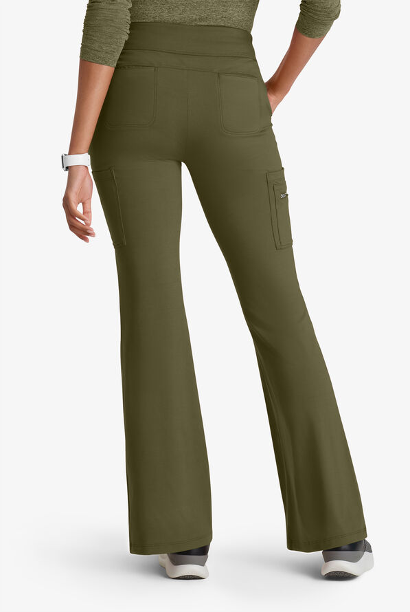 Barco One Performance Knit Sprint Women's 7-Pocket STRETCH High Waisted Fit & Flare Scrub Pant - Olive - 2