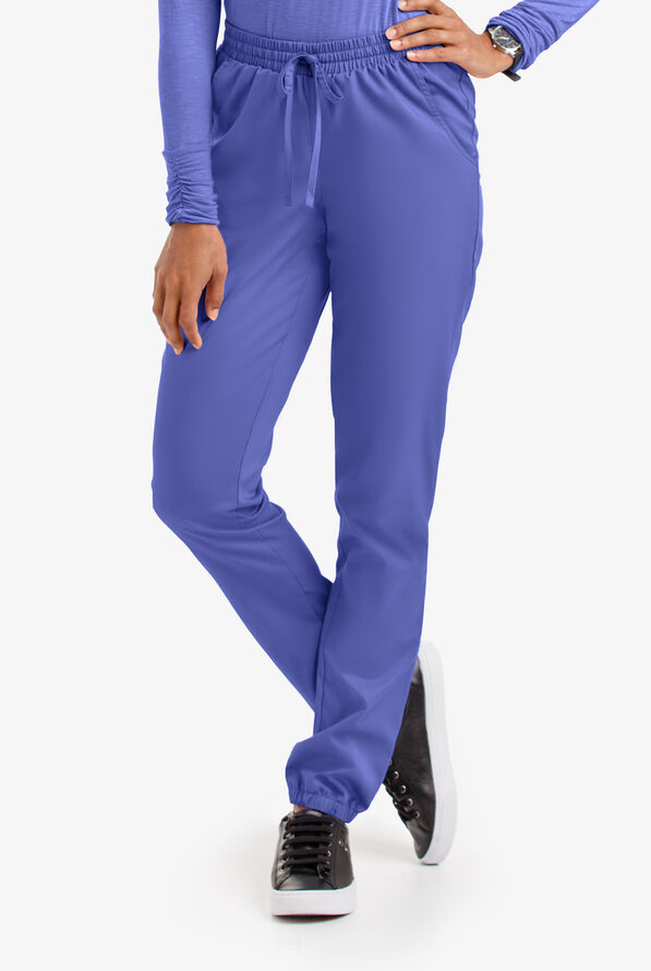 Butter-Soft STRETCH Women's 5-Pocket Jogger Scrub Pants - Petite - Amparo Blue - 1
