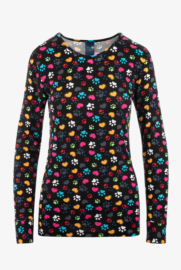 Zoe & Chloe Stay Pawsitive Hearts and Paws Women's STRETCH Long Sleeve Underscrub - null - 1