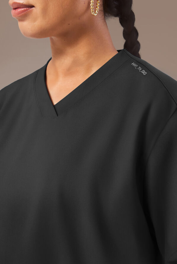 Hypothesis Beta V-Shell Women's 2-Pocket Relaxed Fit Tunic Scrub Top - Jet Black - 4
