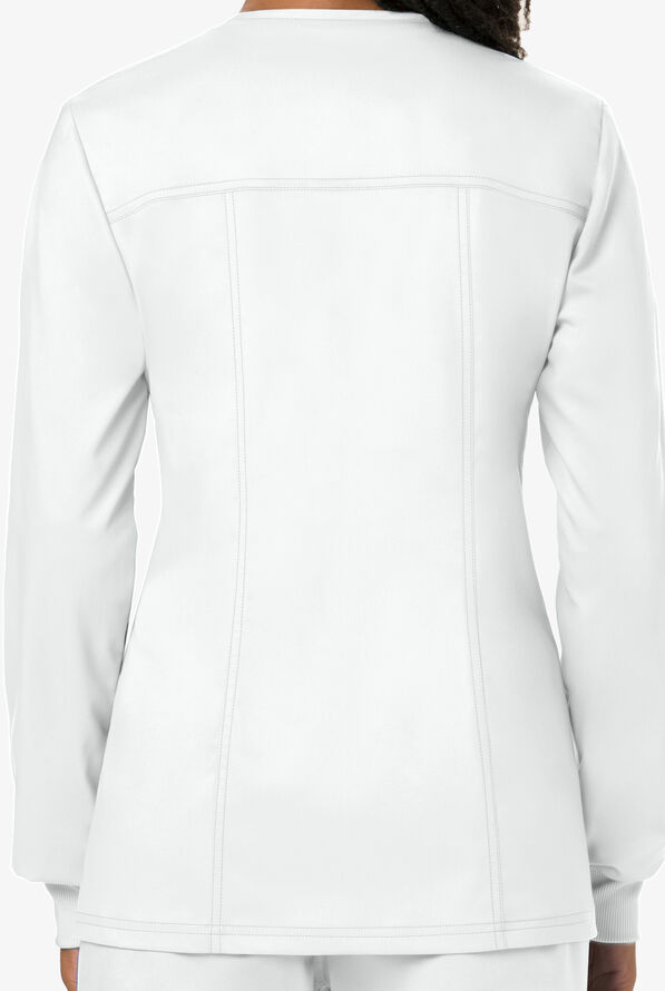 Cherokee Workwear Revolution Women's 3-Pocket STRETCH Snap Front Scrub Jacket - White - 3