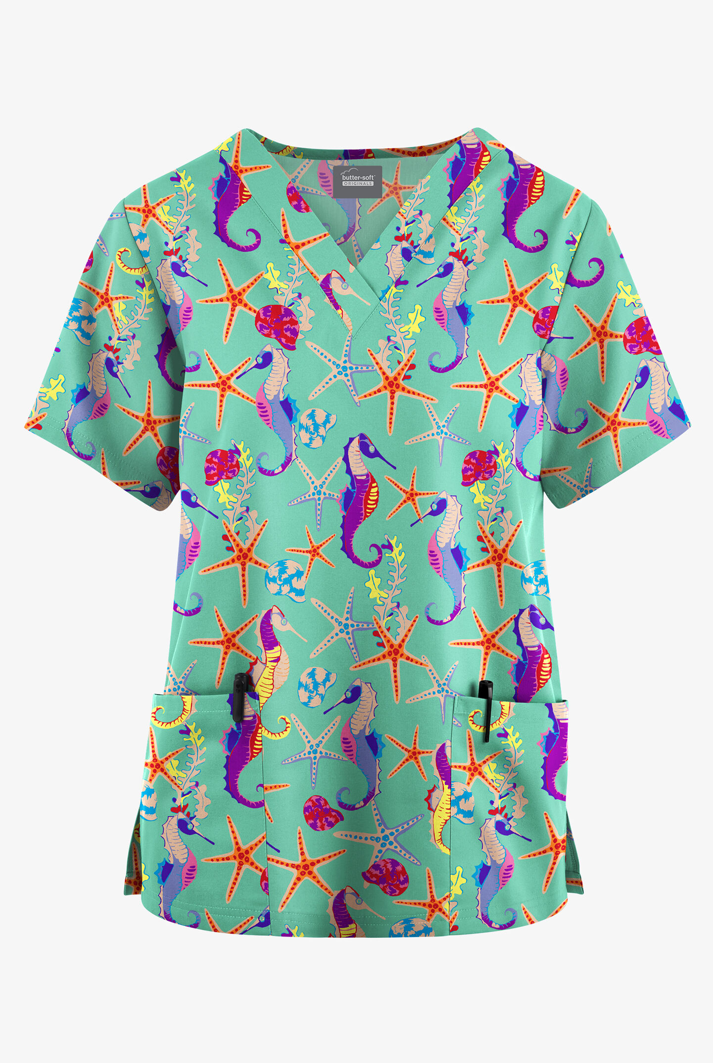 Butter-Soft Originals Seahorse Fantasy Aqua Dust Women's 2-Pocket V ...