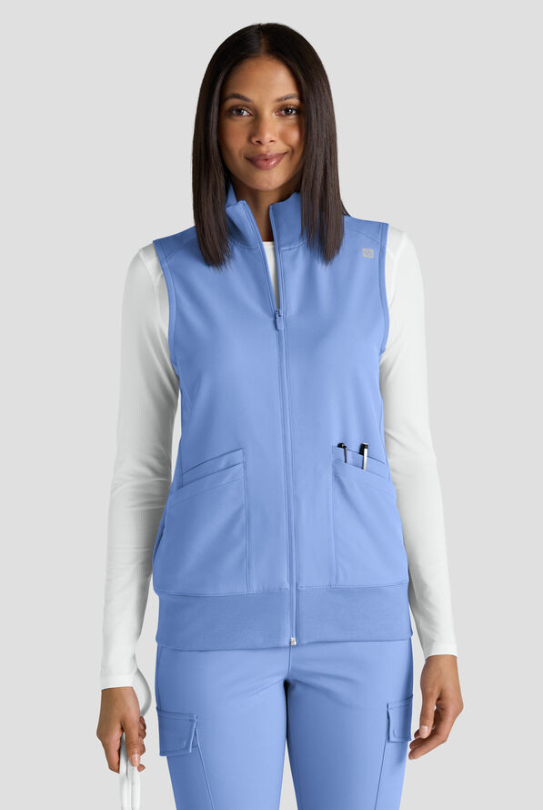 ReSurge Ebro Women's 6-Pocket Zip Front Stand Scrub Vest - Ceil Blue - 1