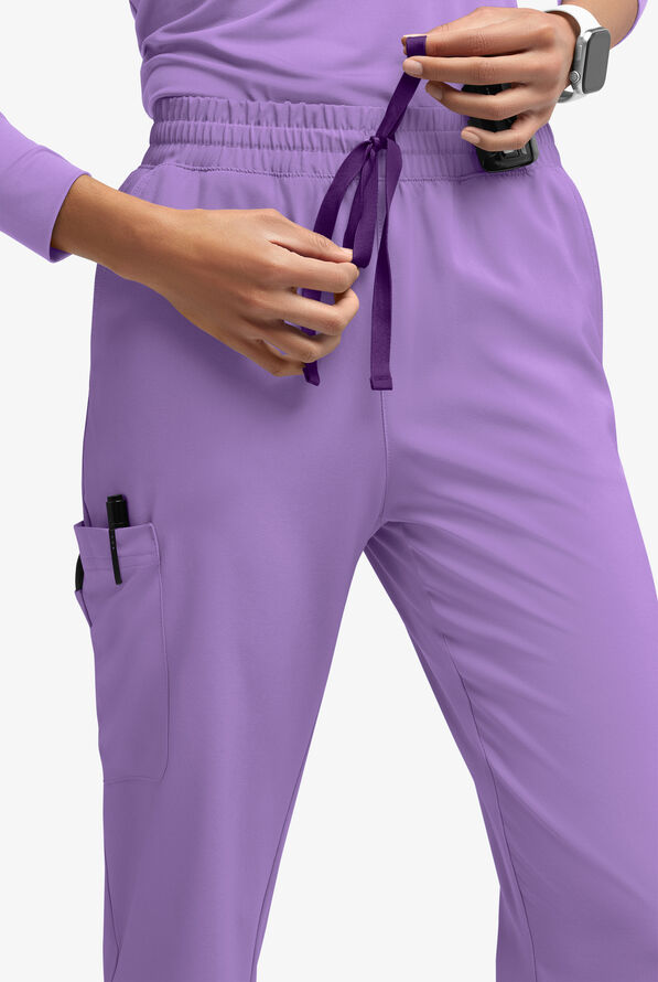 Easy STRETCH Naya Women’s Natural Waist 6-Pocket Straight Leg Scrub Pants - Petite - Ultraviolet Light/Eggplant - 3
