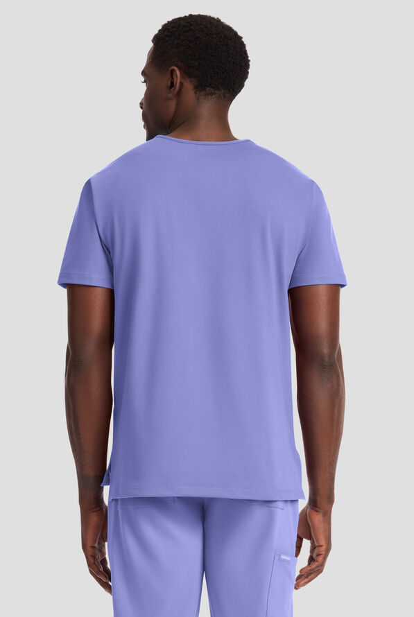 Cherokee Achieve Men's 1-Pocket STRETCH V-Neck Knit Scrub Top - Ceil Blue - 3