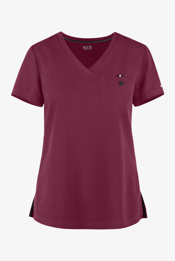 koi Next Gen Ready to Work Women's 1-Pocket STRETCH V-Neck Scrub Top - Wine - 1