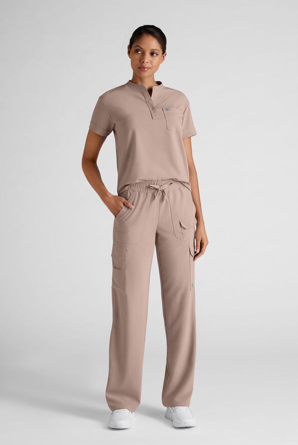 Easy STRETCH Ayo Women's 10-Pocket Cargo Scrub Pants - Petite - Mocha Meringue - 3