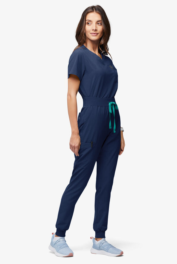Easy Stretch EcoGrid Ariel Women's 1-Pocket Tuck In/Wear Out Scrub Top - Navy - 6