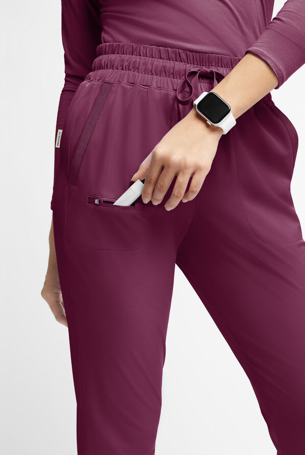WhisperLite ISLA Women's 5-Pocket Tapered Scrub Pants - Wine - 4