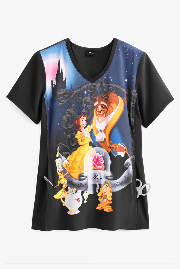 Cherokee Tooniforms Disney The Last Petal Women's 1-Pocket V-Neck Print Scrub Top - null - 1