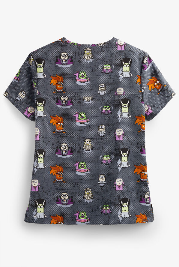 Tooniforms Monster Minions Unisex 4-Pocket STRETCH V-Neck Print Scrub Top - null - 2