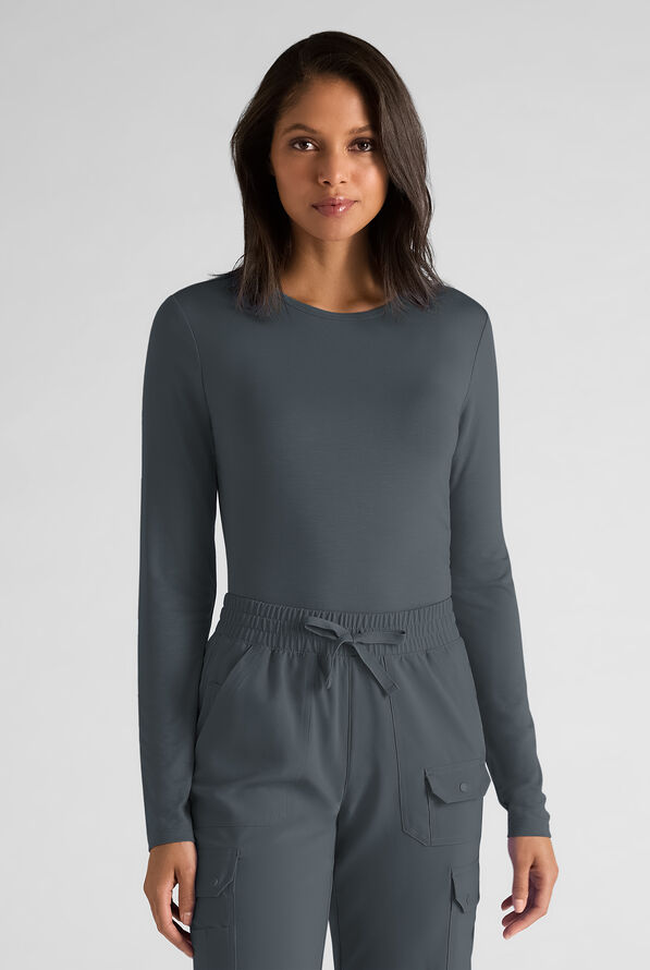 Easy STRETCH Cate Women's Long Sleeve Knit Underscrub - Pewter - 1