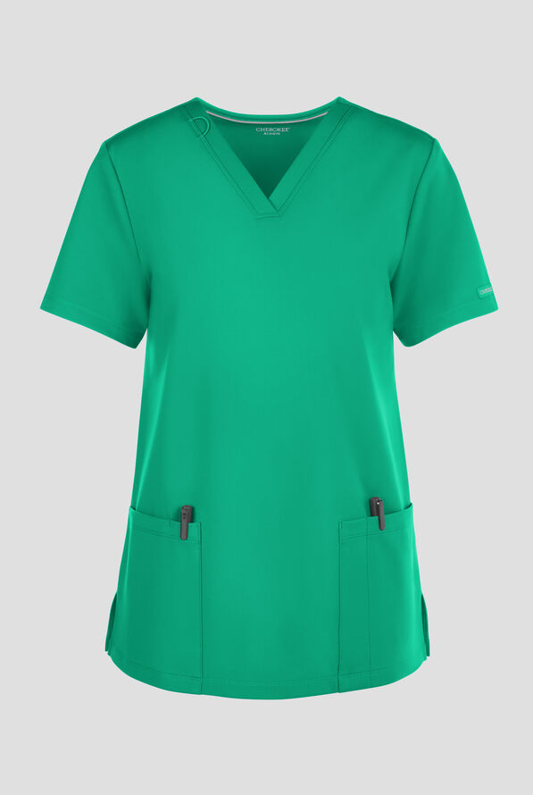 Cherokee Achieve Women's 2-Pocket STRETCH Knit V-Neck Scrub Top - Green Apple - 1