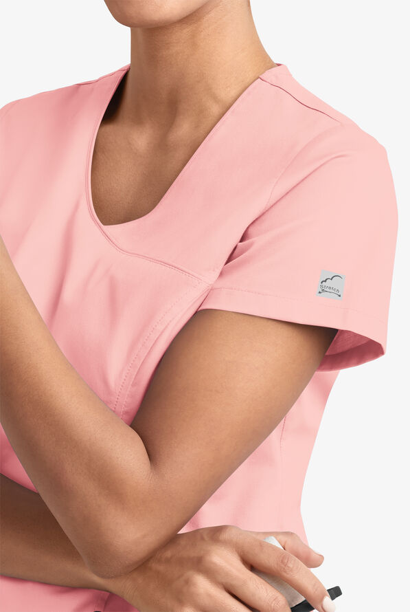 Blusa m&eacute;dica UA Butter-Soft STRETCH estilo cruzado con cuello en V y 3 bolsillos para mujer - Rose Water - 3