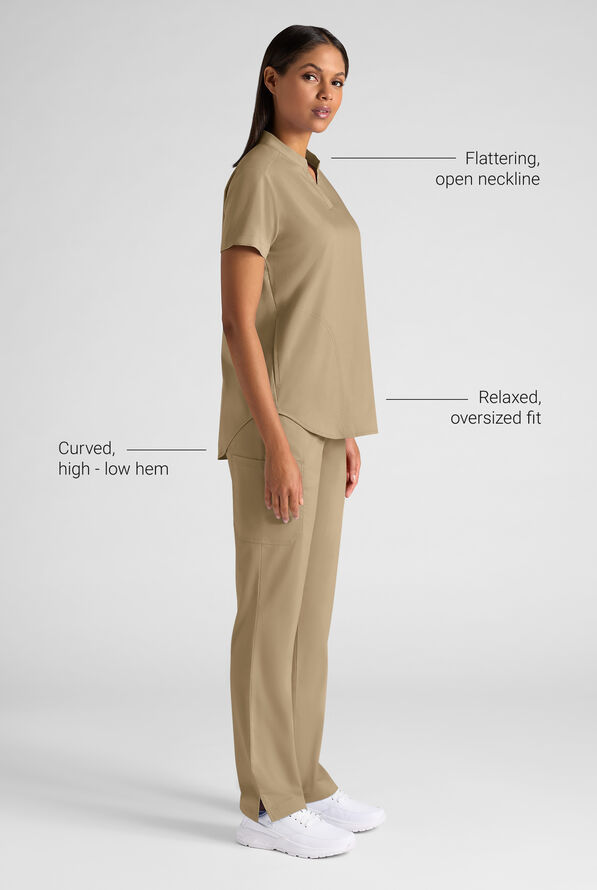 Butter-Soft STRETCH FLXTEK+ Women's 2-Pocket Oversized Henley Scrub Top - Golden Sand - 3