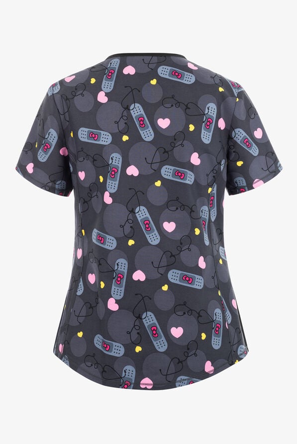 Tooniforms Working Heart Hello Kitty Women's 2-Pocket V-Neck Print Scrub Top - null - 2