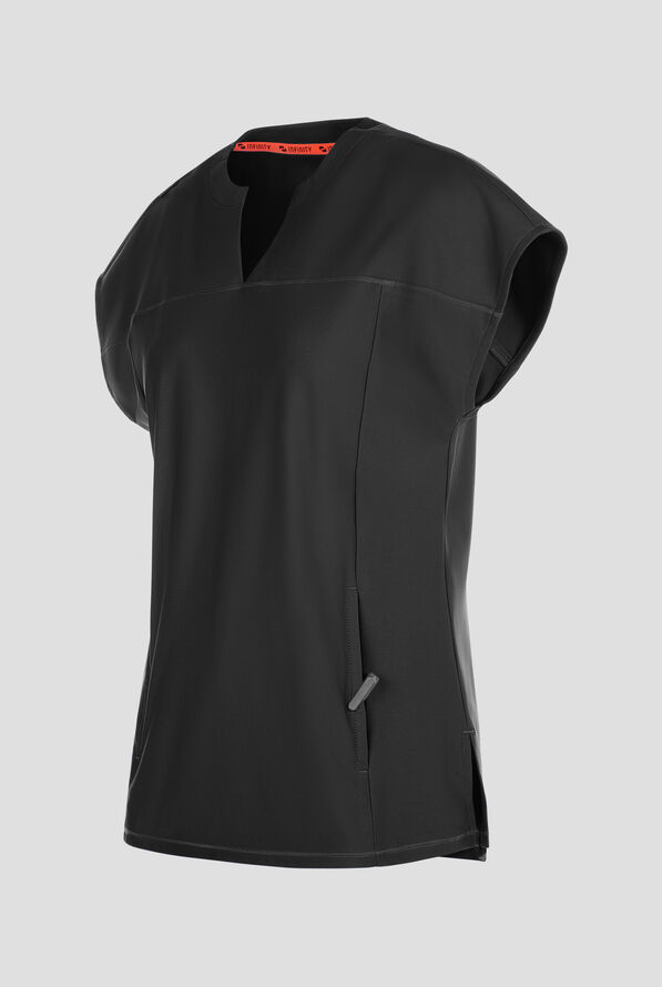 Infinity GNR8 Kinetic Knit Women's 3-Pocket STRETCH Dolman Tunic Rounded Notch Neck Scrub Top - Black - 2